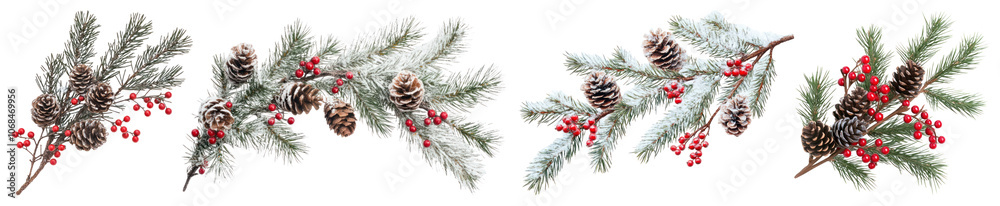 Christmas pine garland png cut out element set