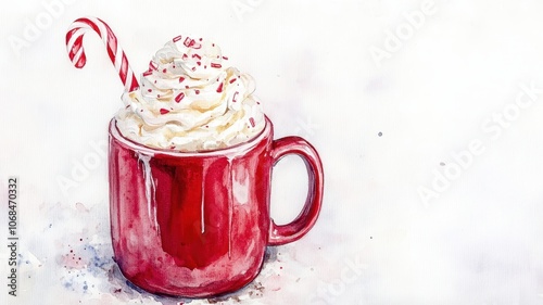 Set of Hot cocoa chocolate with Candy cane,glass of milk,christmas elements,watercolor clipart,sweet holiday card,Christmas menu,morning,season greeting,xmas and New Year.