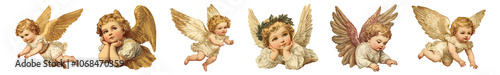 Vintage Christmas angel png cut out element set