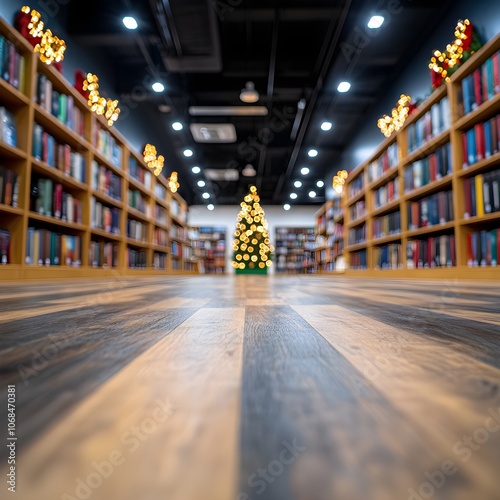 Cozy library decorated for the holiday season