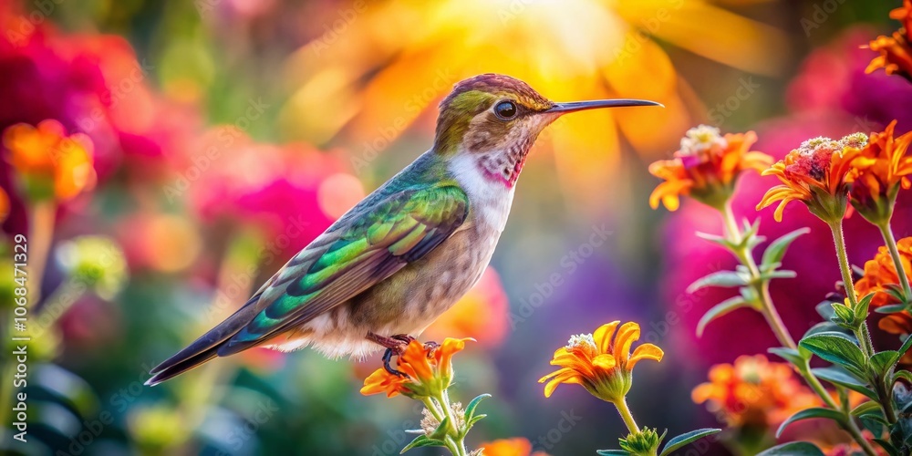Female Volcano Hummingbird Feeding on Vibrant Flower in Urban Jungle Setting, Captivating Nature Scene with Flora and Fauna, Perfect for Urban Exploration Photography Female Volcano Hummingbird Feeding on Vibrant Flower in Urban Jungle Setting, Captivating Nature Scene with Flora and Fauna, Perfect for Urban Exploration Photography