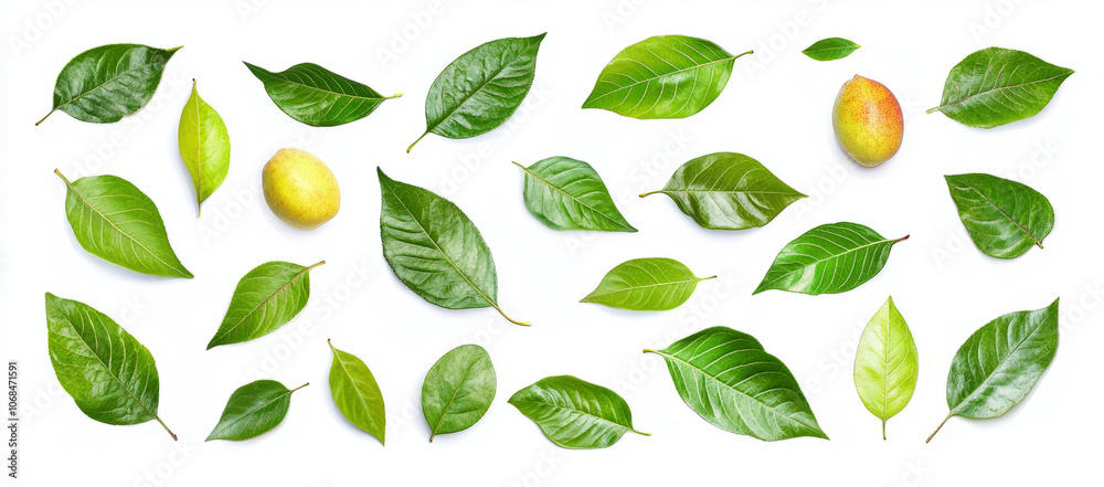 Fruit tree leaves collection isolated on a white background Fruit tree leaves collection isolated on a white background