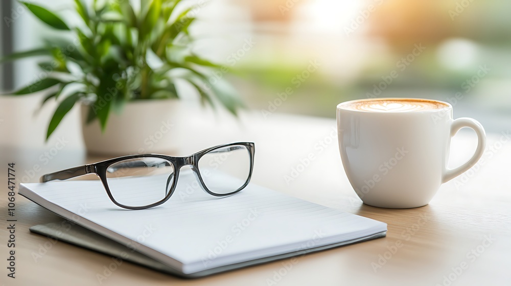 Enhance your productivity with coffee glasses and a notebook on a sunny day Enhance your productivity with coffee glasses and a notebook on a sunny day