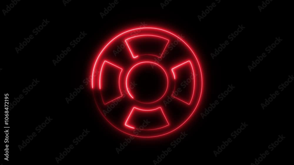 Glowing Lifebuoy Icon and Symbol in HD Video Neon Animation on Black Background Glowing Lifebuoy Icon and Symbol in HD Video Neon Animation on Black Background