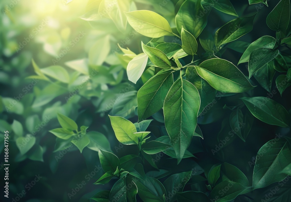 Obraz premium The bright sun is shining beautifully through the lush leaves of a tree