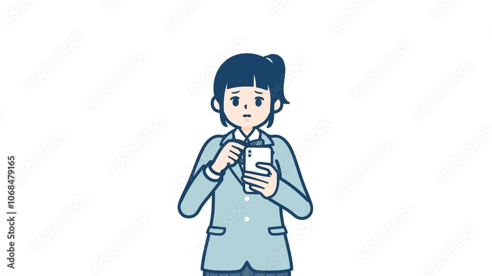School girl_smartphone trouble_with alpha channel School girl_smartphone trouble_with alpha channel