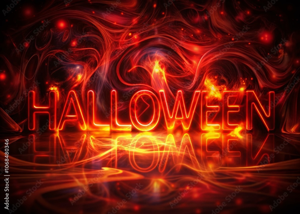 Glowing Reds and Blacks with Long Exposure Effects for Halloween Text in Lava Style | Spooky Atmosphere, Vibrant Colors, Halloween Decor, Night Photography, Creative Design
