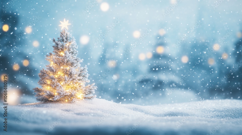 Snowy Outdoor Christmas Scene with Bright Tree Snowy Outdoor Christmas Scene with Bright Tree
