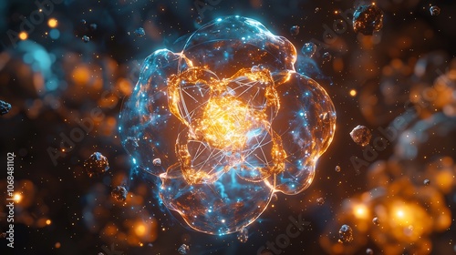 Californium Cf visualization of californium atoms highlighting their electron configuration use in neutron sources Include the atomic structure and the role of californium in scientific research photo