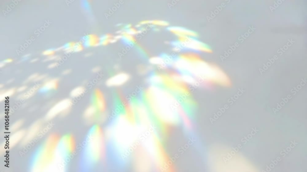 Rainbow Light and Shadow Overlay Effect on White Background. Abstract Colorful Refraction, Trendy Visuals. 4K Video