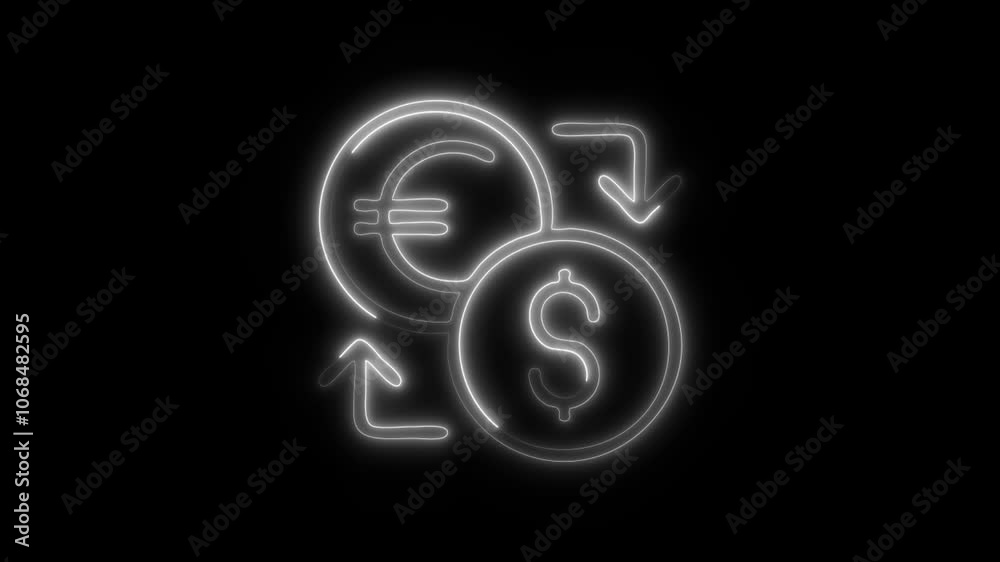 Glowing Money Exchange Icon and Symbol in HD Video Neon Animation on Black Background Glowing Money Exchange Icon and Symbol in HD Video Neon Animation on Black Background