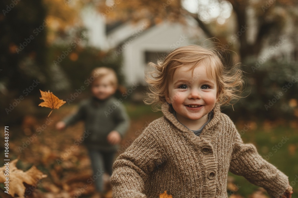 Joyful Autumn Adventures: Children Playing in a Colorful Leaf-Filled Yard, Capturing the Essence of Childhood Happiness Amidst the Fall Season. Joyful Autumn Adventures: Children Playing in a Colorful Leaf-Filled Yard, Capturing the Essence of Childhood Happiness Amidst the Fall Season.
