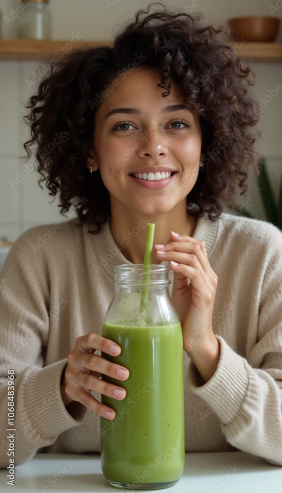 Smiling woman holding green smoothie indoors.Detox program. Weight loss motivation. Healthy lifestyle change. Weight loss success . healthy lifestyle Smiling woman holding green smoothie indoors.Detox program. Weight loss motivation. Healthy lifestyle change. Weight loss success . healthy lifestyle