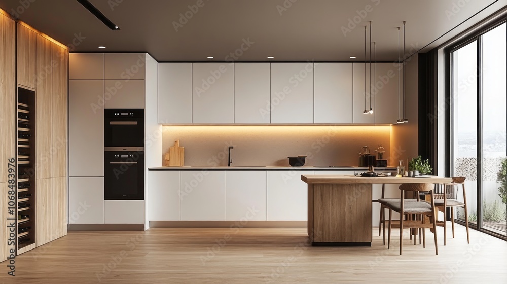Modern Kitchen with Wooden Accents and a View Modern Kitchen with Wooden Accents and a View