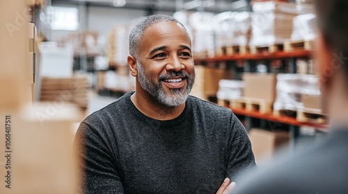 Engaging Small Business Owner with Employees in Warehouse