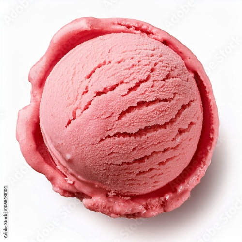 Top View of Strawberry Ice Cream Scoop Isolated