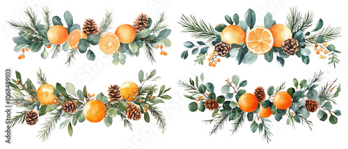 Wallpaper Mural watercolor winter garland png cut out element set Torontodigital.ca