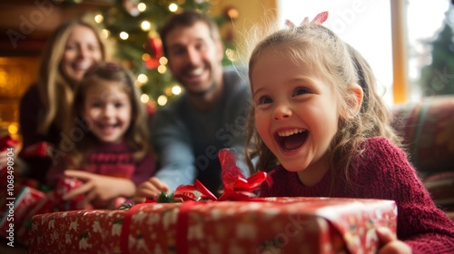 Children Excitedly Open Presents on Christmas Morning