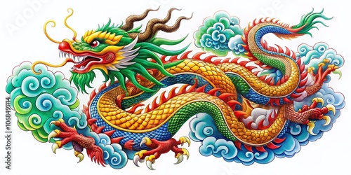 Intricate Dragon Tattoo Design Symbolizing Year of the Dragon - Panoramic Photography of a Unique Dragon Artwork Isolated on White Background for Tattoo Inspiration and Art Enthusiasts