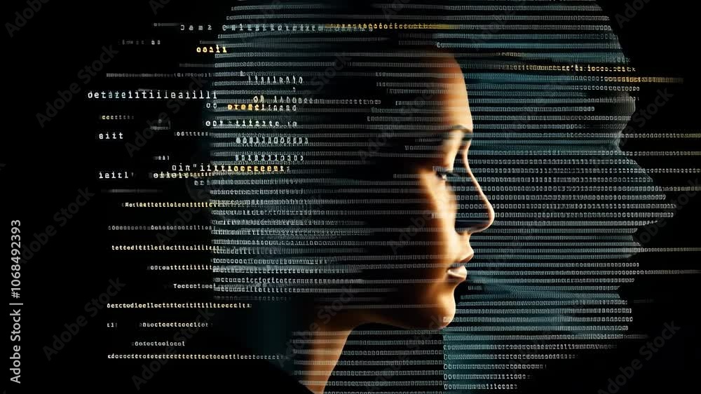 A woman's face is shown in a computer generated image