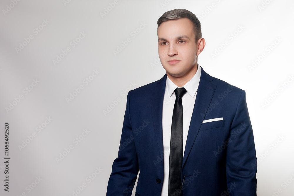 Portrait of handsome man in black blue suit Portrait of handsome man in black blue suit
