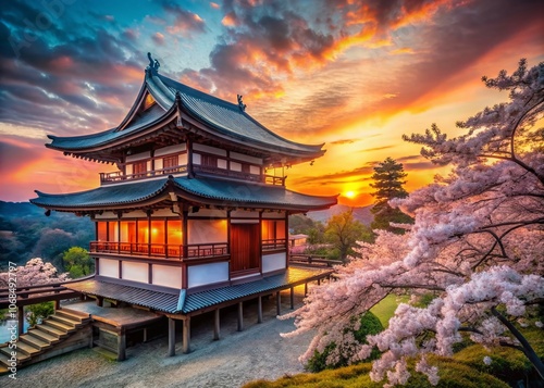 Japanese Traditional Architecture in Morning Light - Stunning Perspective of Historic Buildings, Serene Atmosphere, Cultural Heritage, and Natural Beauty in Japanese Landscape Photography