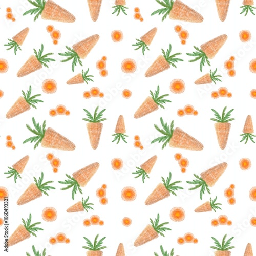 seamless pattern with carrots, slice carrots and fresh carrots