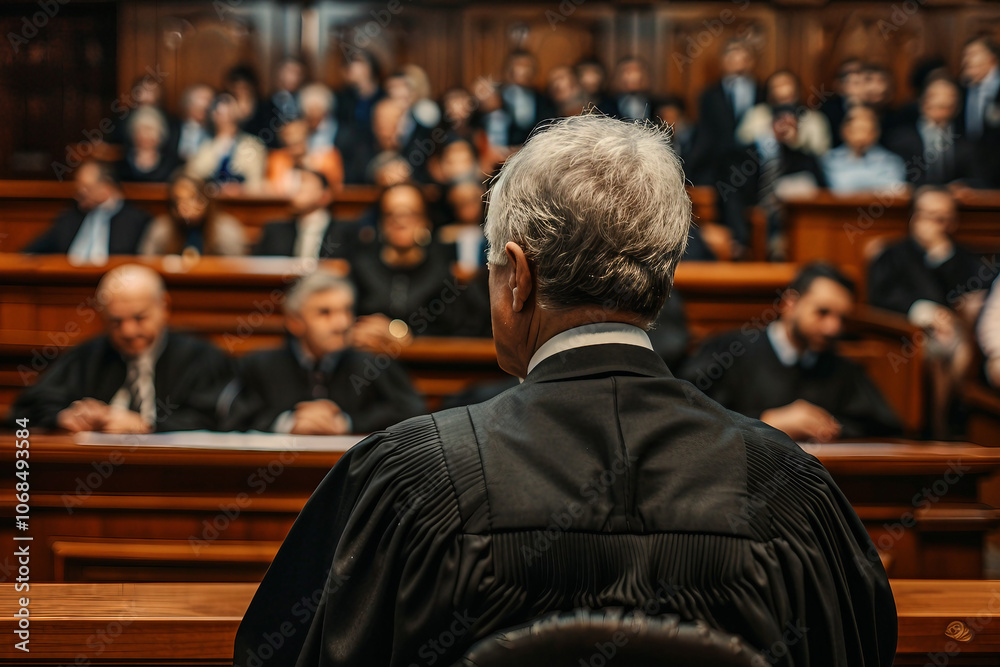 Generative AI Image of young Senior male female Judge in Courtroom Wearing Robes Generative AI Image of young Senior male female Judge in Courtroom Wearing Robes
