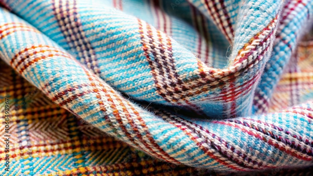 Light Blue Herringbone Tweed in Scottish Glen Plaid - Macro Photography of Geometric Patterns in Virgin Wool Fabric