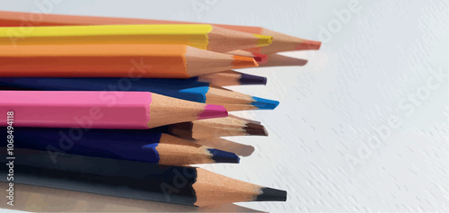 A set of colored pencils isolated on white background. Drawing pencils. A set of colored pencils for school. Bright palette of colors. Pencils in a pencil case.