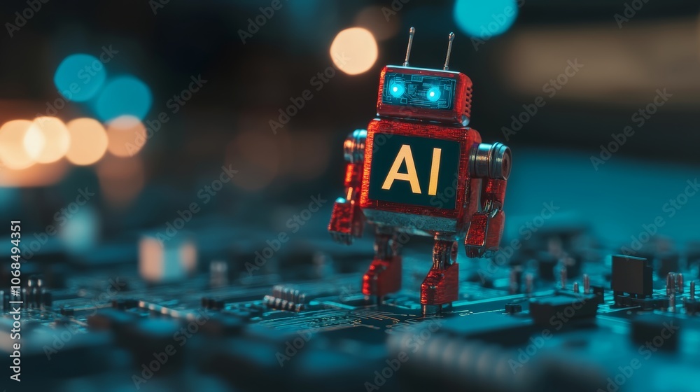 Fototapeta premium Artificial Intelligence (AI) Robot on Circuit Board