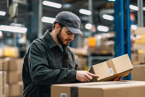 Warehouse Worker Inspecting Packages