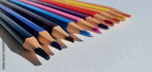A set of colored pencils isolated on white background. Drawing pencils. A set of colored pencils for school. Bright palette of colors. Pencils in a pencil case.