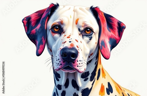 An abstract portrait of a Dalmatian decorated with bright colors and patterns. Print, wallpaper, screensaver, wallpaper, illustration, fabulous picture