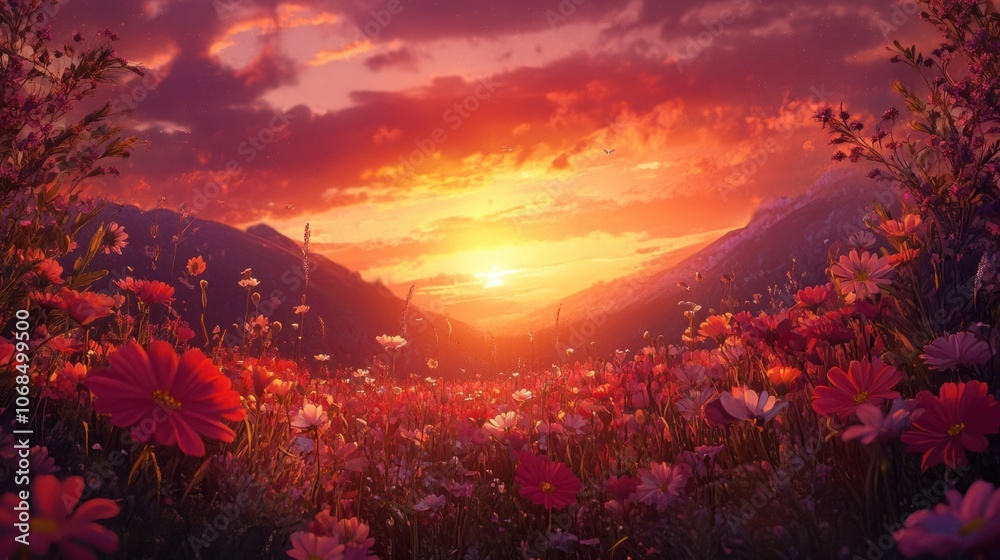 custom made wallpaper toronto digitalSunset over a field of wildflowers, creating a warm and romantic flower garden background