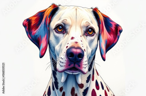 An abstract portrait of a Dalmatian decorated with bright colors and patterns. Print, wallpaper, screensaver, wallpaper, illustration, fabulous picture