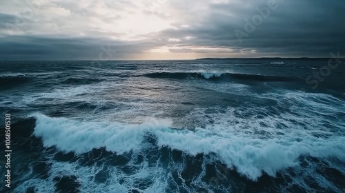 Wallpaper Mural Atlantic ocean waves under a cloudy November sky, creating a peaceful, introspective mood Torontodigital.ca