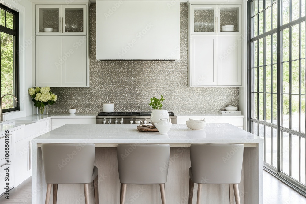 Modern Kitchen with White Cabinets and Island Seating Modern Kitchen with White Cabinets and Island Seating
