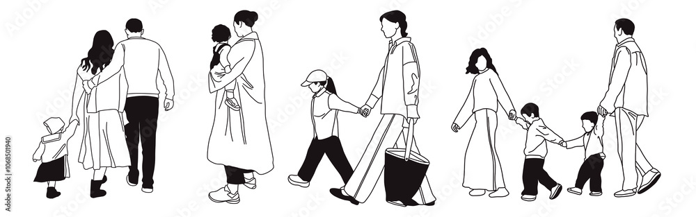 Hand-drawn doodle family icon set. Outline family clipart. Hand-drawn black art. Hand-drawn doodle family icon set. Outline family clipart. Hand-drawn black art.