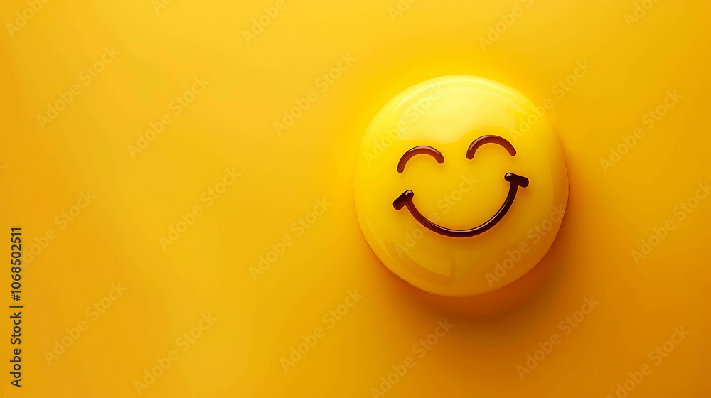 Fototapeta premium A simple 3D render of a yellow smiley face on a matching background. The face has a slight gradient, and a glossy finish.