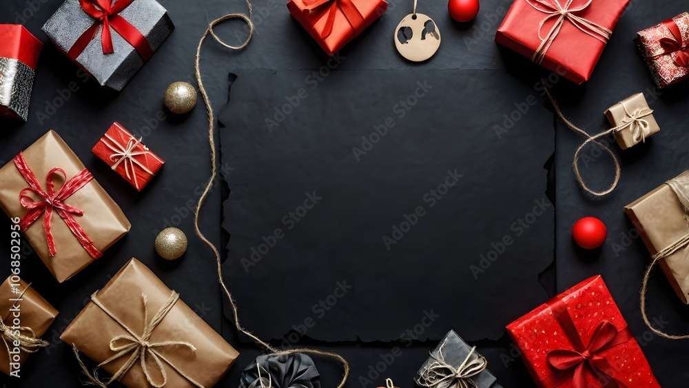 Obraz premium Black Friday Shopping Bags Gift Wrap on Dark Background