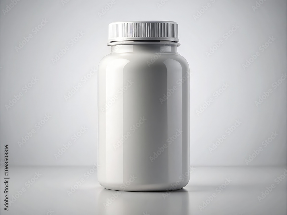 Matte supplement bottle mockup displayed on a clean surface in a studio setting. Generative AI Matte supplement bottle mockup displayed on a clean surface in a studio setting. Generative AI
