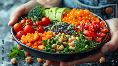 Healthy Lifestyle . Rainbow Method balanced eating. Incorporate a variety of cultural and lifestyle elements to reflect the diverse ways people approach healthy eating.