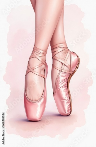 Women's legs in pink pointe shoes. Flat illustration on a light background for banner, postcard, invitation card. 