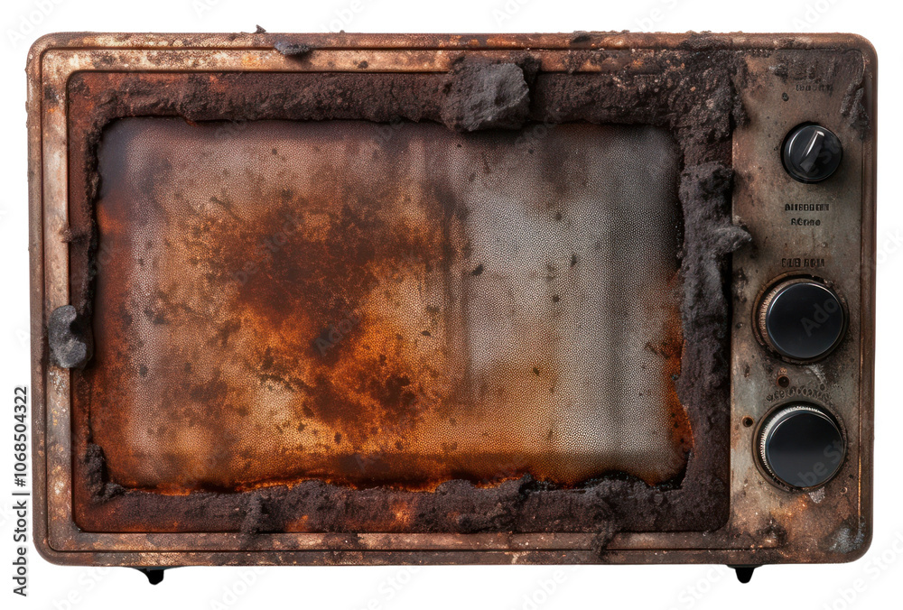 PNG Microwave with burnt rust white background deterioration. PNG Microwave with burnt rust white background deterioration.