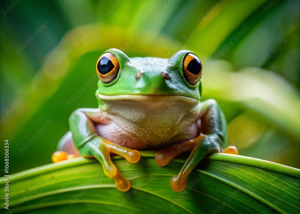 Minimalist Tree Frog Staring at the Lens, Nature Photography, Close-Up, Vibrant Green Color, Wildlife, Macro Shot, Serene Environment, Tropical Rainforest, Unique Perspective Minimalist Tree Frog Staring at the Lens, Nature Photography, Close-Up, Vibrant Green Color, Wildlife, Macro Shot, Serene Environment, Tropical Rainforest, Unique Perspective