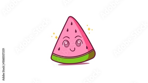Cute pink color watermelon moving and stars in the background. Delicious fruits animation. 