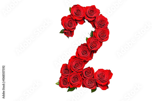Number 2 made of fresh red roses. Baby girl birthday. Digit 