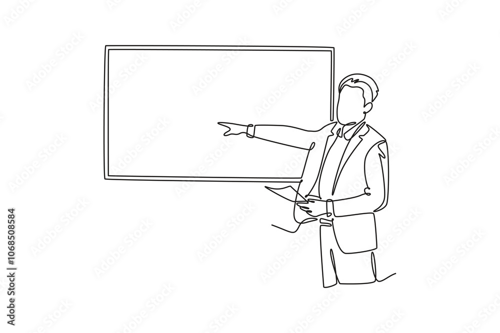 Meeting and Presentation concept. Single line draw design vector graphic illustration.