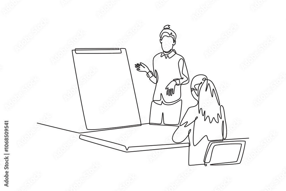 Meeting and Presentation concept. Single line draw design vector graphic illustration. Meeting and Presentation concept. Single line draw design vector graphic illustration.